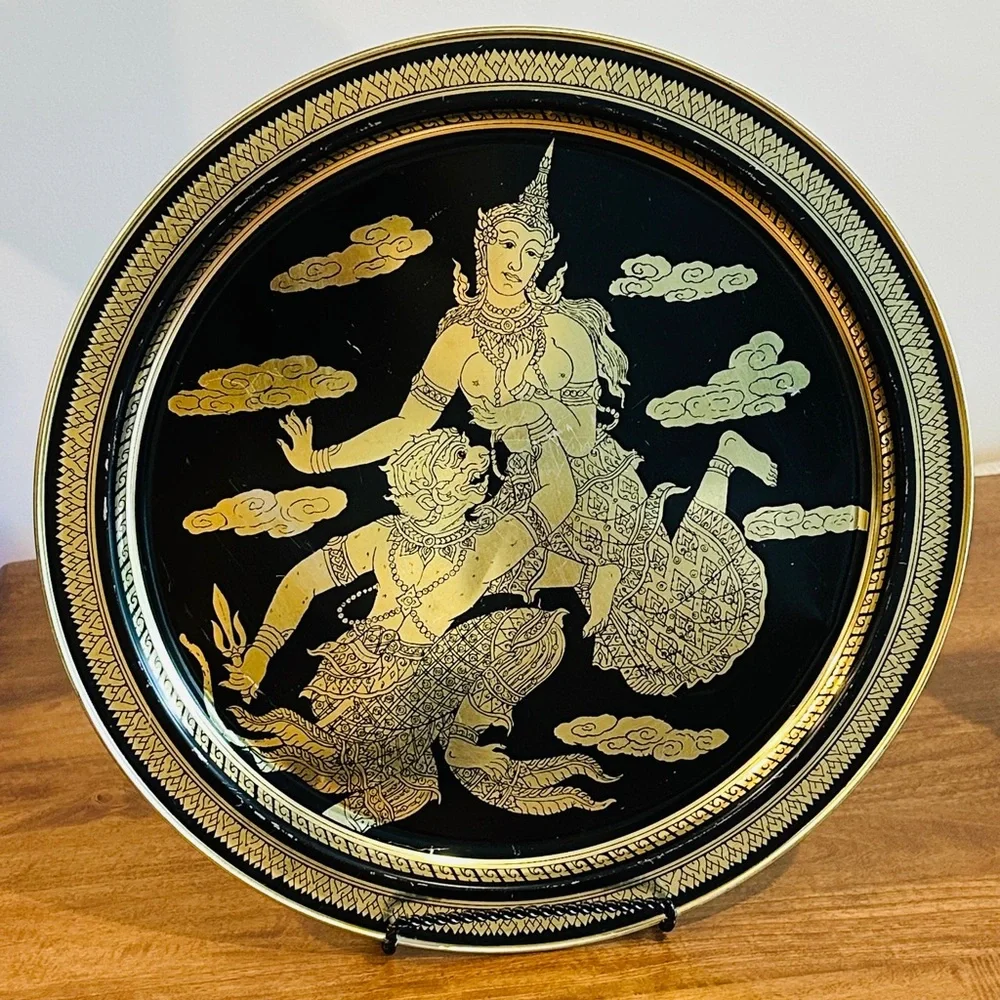 Vintage Thai Decorative Plate – 16.5” Aluminum Metal